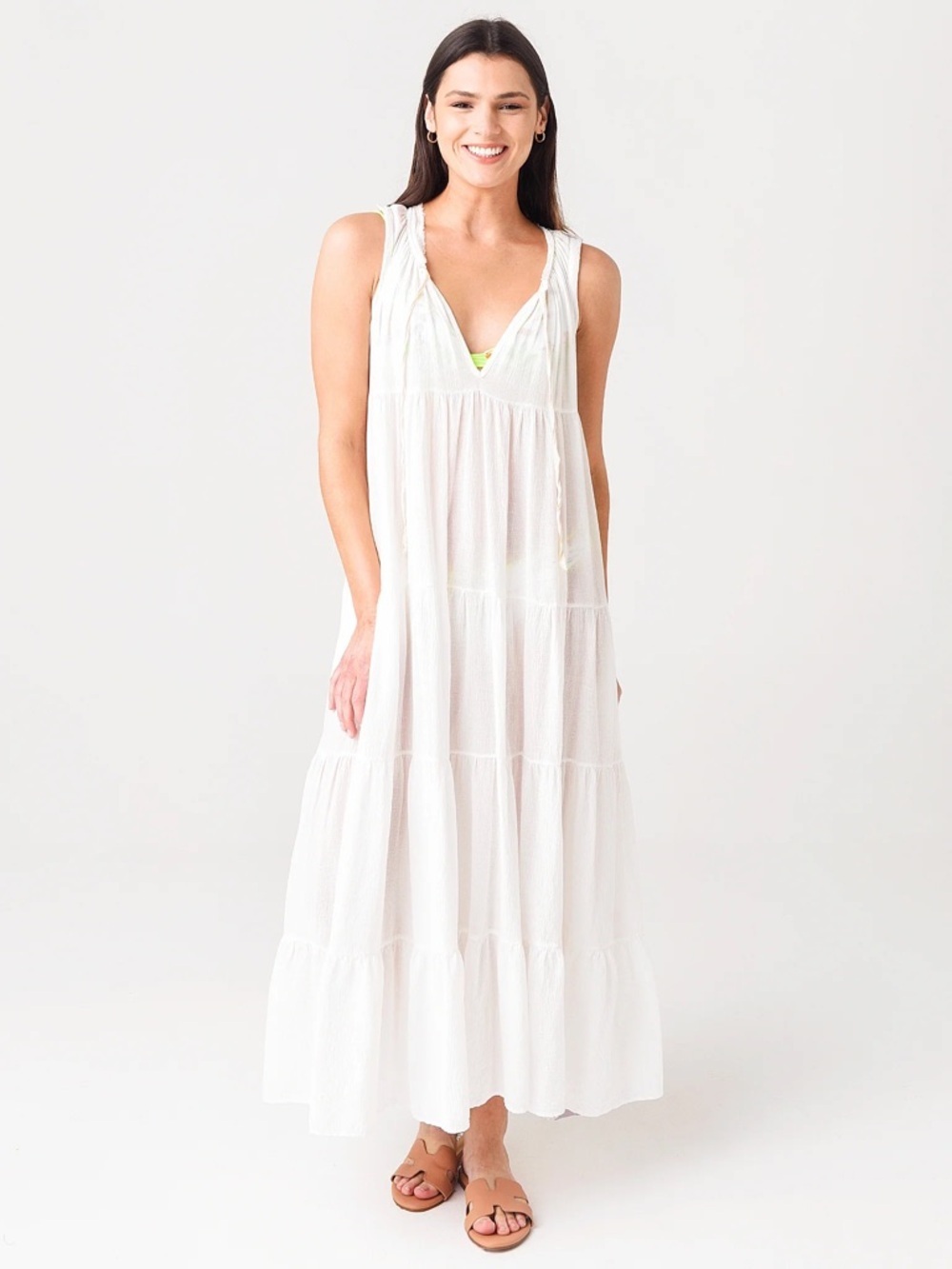 NWT 9 Seed Core Cotton Sleeveless Tier Maxi Dress White Small